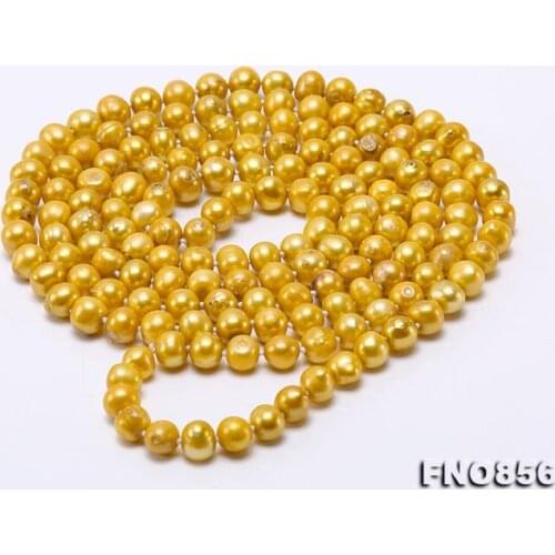 Newest Long Pearl Jewellery 52inches 8-9mm Yellow Color Freshwater Pearl Necklace