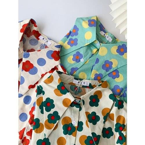 Summer New Korean Design Niche Floral Printed Casual Style Loose Short-sleeved Shirts Women Tops Fashion Streetwear 2021