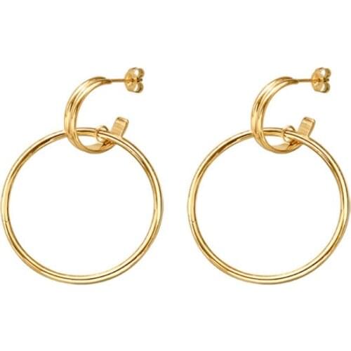 New Arrival Gold Color Roman Style Hyperbole Big Round Circle Stainless Steel Drop Earrings For Women Fashion Jewelry Earring
