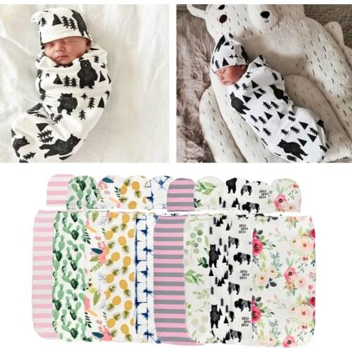 Baby Swaddle Blanket +Cap Newborn Cocoon Wrap Cotton Swaddling Bag Sack Bedding
