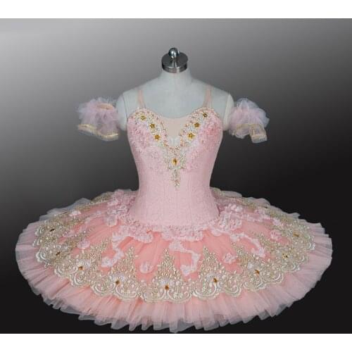 Robe Tutu de Ballet en gaze pelucheux rose pêche pour enfants, robe de spectacle à bretelles, robe de scène de la belle au bois