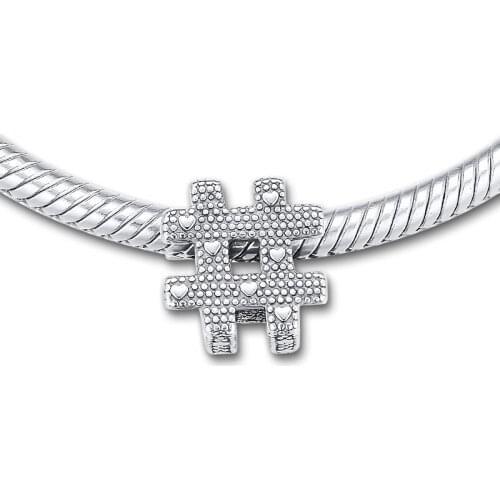 Fits for Pandora Beads Bracelets Hashtag Symbol Charms 100% Original 925 Sterling Silver Jewelry Free Shipping