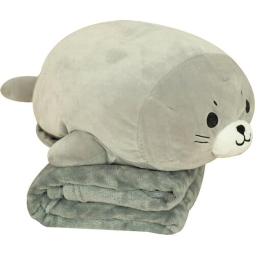 40 cm Stuffed Sea Lion Plush Toy Soft Pillow With Blanket Cute Animal Toy Cushion Doll for Kids Childrens Bed
