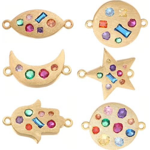 Moon Star Charms Connectors for Jewelry Making Designer Jewelry Charms for Diy Bracelet Necklace Charm Copper Colorful Zircon