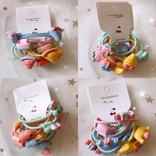 10pcs/set cute cartoon fruit hair ties for children rubber bands for hair accessories girls carrot crown hair ring head bands