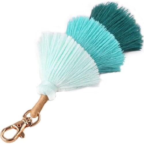 652F Handmade Women Colorful Boho Pom Pom Tassel Bag Charm Key Chain Fashion Jewerly