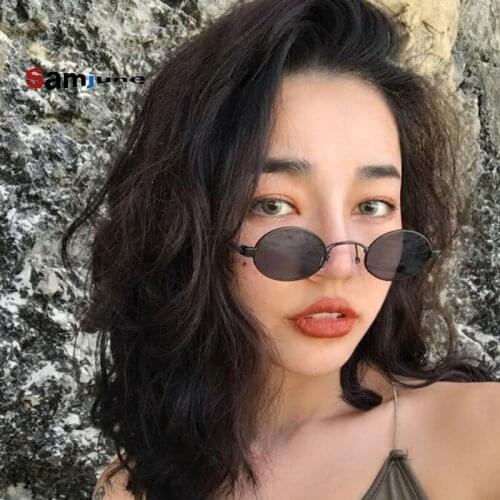 Samjune black small oval sunglasses women retro 2018 metal frame yellow red lens round vintage sun glasses for men uv400