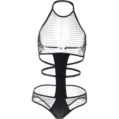Lingerie Sexy Hot Erotic Women Teddy Lingerie RS80643 Intimo Sexy Erotico Transparent Halter Backless Striped Lingerie Body