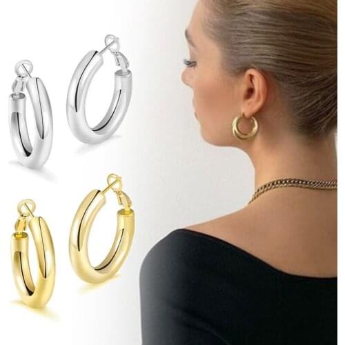 Thick Gold Hoop Earrings - Lightweight Chunky Gold Hoops for Women Hypoallergenic Big Howllow Tube Earring 30mm