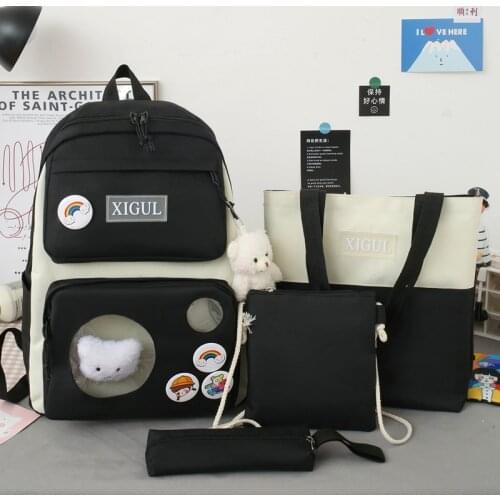 Teen Student Schoolbag Fashion Backpack 4 Piece Set High School Backpack Bags for Teenage Girl 2021 Canvas Travel Women Bookbags