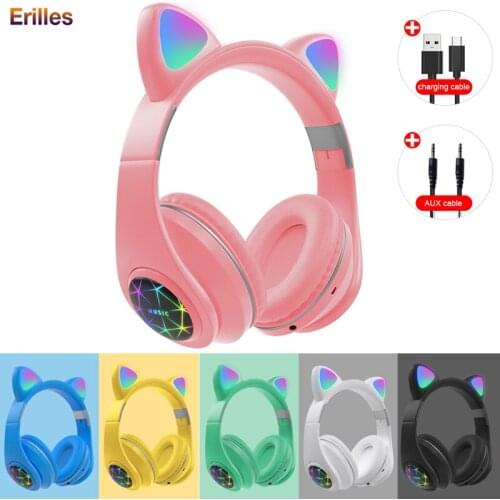 LED Light Headphone Bluetooth 5.0 Noise Cancelling Headset Foldable Stereo Gaming Wireless Headphones with Microphone TF Card