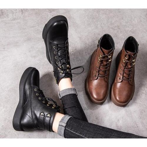 Genuine leather zipper Breathable classic elegant fashion boots shose cancise pumps winter Soft and comfortable wedges women cas