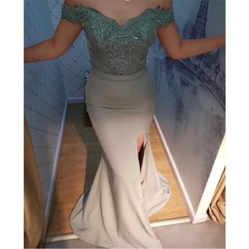 Off Shoulder Mermaid Evening Dress Appliques Beading Sexy Formal Party Dress Front Split Evening Gowns Long Formal Dresses