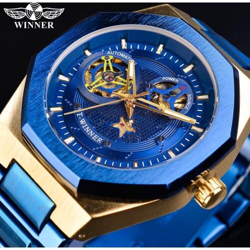 Winner 2020 Transparent Fashion Designer Blue Stainless Steel Military Automatic Sport Mechanical Wrist Watches Top Brand Luxury