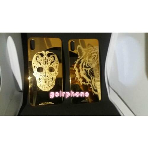 For phone X/xs/xs max 8mu real gold plated back with Metal Frame Battery Door Replacement back part with lion leopard design