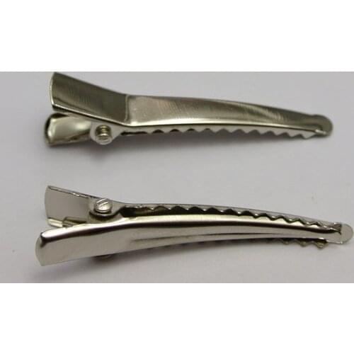50 Silver-plate Curved Prong Alligator Hair Clips 45mm with Teeth Bows