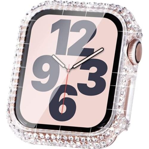 Diamond Protective Cover for Apple Watch 6 5 4 40mm 44mm Bumper Case For iWatch Series SE 3 38mm 42mm Tempered glass film Covers