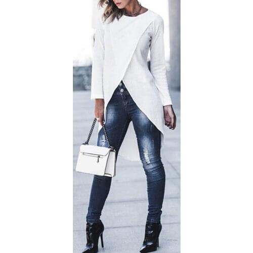 Women Irregular Split Front Tunic Female Casual Long Sleeve Blouse AM0932