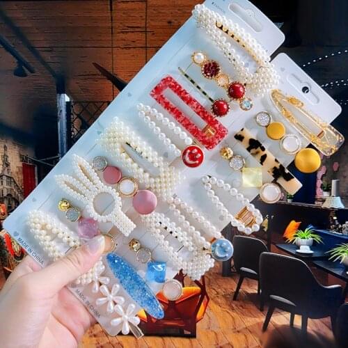 Women Hair Accessories Hairpins Set Acrylic Simulation Pearls Barrettes Fashion Jewelry Flower Bow Girls Hairgrip Clips Headwear