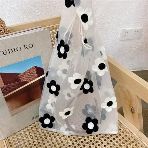 Women Embroidered Light Clear Organza Jelly Small Tote Messenger Shoulder Bags Female Beach Handbags Household Shipping Bags