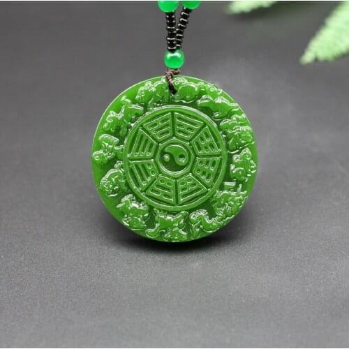 Zodiac Gossip Natural Green Jade Pendant Necklace Chinese Hand-Carved Charm Jadeite Jewelry Fashion Amulet for Men Women Gifts