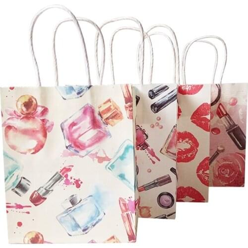 10pcs/lot Small Gift Paper Bag With Handles 15x18cm Wedding Birthday Party Favors Cosmetic Lips Pattern Paper Gift Package Bag