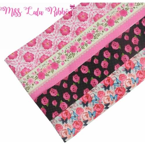 16mm-75mm Pink Floral Rose Butterfly Printed FOE Grosgrain Ribbon DIY Hair Bowknots 50yards/roll