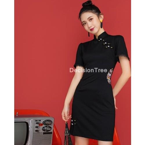 2021 chinese dress modern cheongsam oriental women ao dai black qipao chinese dress qipao party vintage elegant party dress
