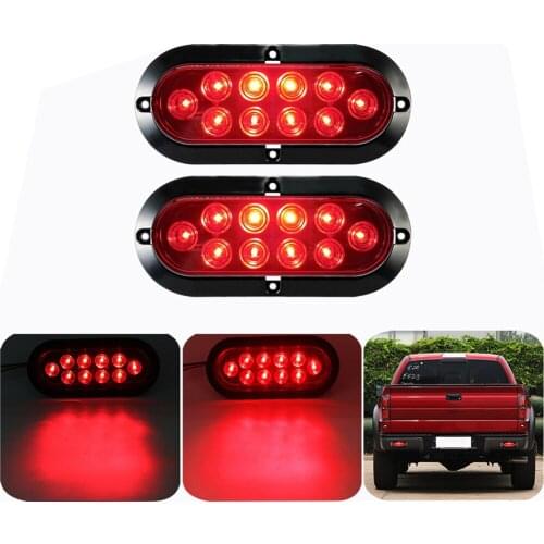 2pcs Upgrade Rear Red LED Brake Light 6In Stop Brake Turn Signal Tail Light Kit Truck Trailer Lorry Waterproof Surface Mount