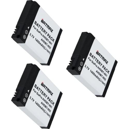 3-Pack 1400mAh Batteries for GoPro HD HERO2, GoPro Original HD HERO and GoPro AHDBT-001, AHDBT-002