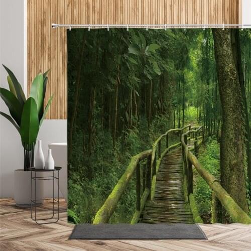 3DTropical Rainforest Forest Shower Curtain Woods Corridor Waterfall Castle Flowers Waterproof Bathroom Screen Polyester Fabric