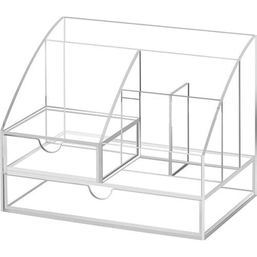 Acrylic Clear Desk Organizers with Drawer Multi-Functional Display Desk Accessories Pen Holder Storage Box for Office
