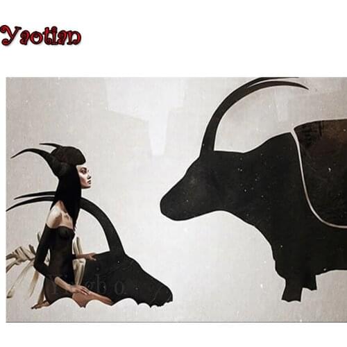 5D DIY Diamond Painting Full Drill Square Witch And Bull Diamond Embroidery Rhinestones Mosaic Cross Stitch Home Decor