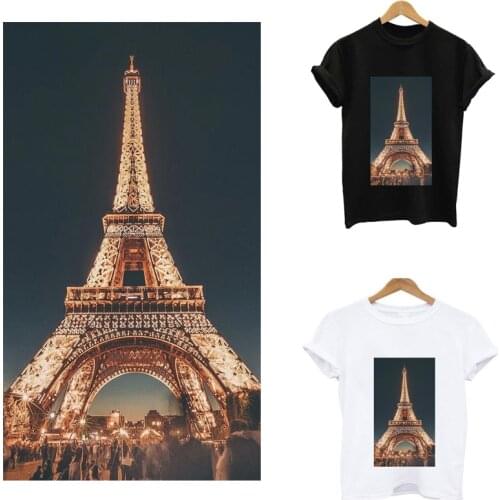Appliques thermo stickers on clothes Eiffel Tower at night stickers iron on heat-sensitive patches stickers for clothing tops