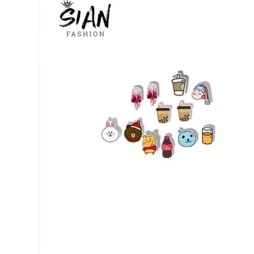 SIAN Bear And Rabbit Baby Face Ice Cream Milk Tea Coffee Orange Juice Cola Mini Epoxy Shrinky Earrings Acrylic Stud Earring Gift