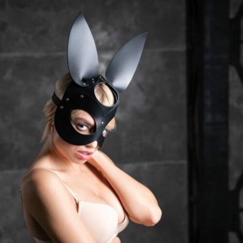 Black Leather Women Girl Bunny Mask Sexy Rabbit Ears Mask Bunny Girl Halloween Masquerade Party Cosplay Mask Nightclub Costume