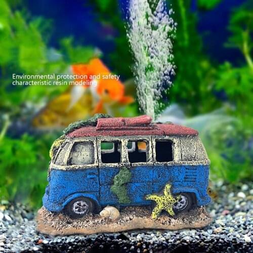 Aquarium Decorative Ornaments Fish Tank Resin Artificial Old Car Hippie Bus Airplane for Aquarium Fish Tank Landscaping Ornament