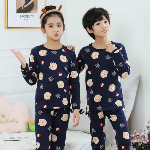 Baby Kids Pajama Set Thick Boys Sleepwear Cartoon Pyjamas For Girl Homewear Winter Childrens Pajamas T-shirt+Pants Suit Clothes