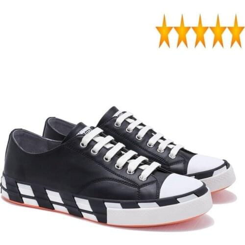 Men Spring Summer Luxury Genuine Cow Leather Retro Sneakers Black/White Flats Casual Shoes Breathable Mens Trainers 2021