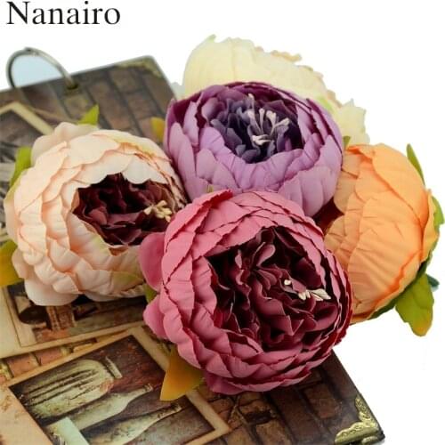 5pcs 9CM Large European Artificial Peony Flower Heads Fall Vivid For Wedding Party Decoration DIY Scrapbooking Craft Fake Flower