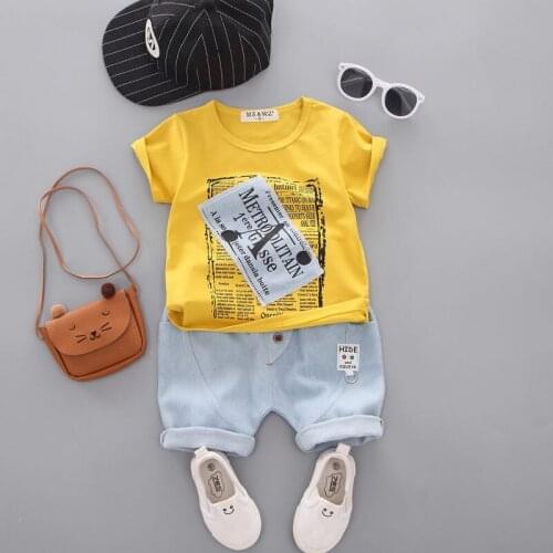 Summer Baby Boy causal Clothes Kids Letter O-Neck T Shirt Short jeans 2Pcs/sets Infant Children Fashion Toddler Tracksuits sets
