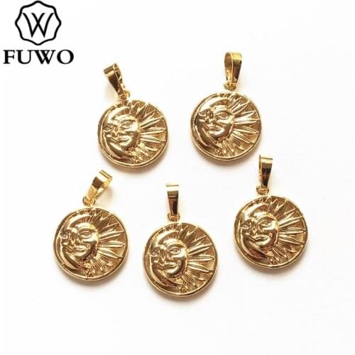 FUWO Wholesale High Quality Brass Sun And Moon Pendant With Gold Filled Anti Fading DIY Jewelry Making Accessorie 10pcs/Lot B013