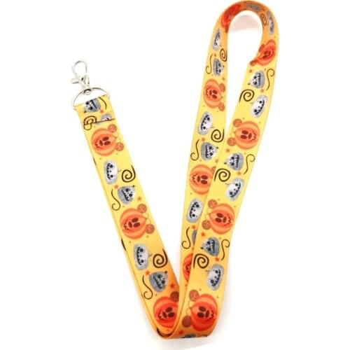 Hot Sale! cartoon Halloween pumpkin Lanyard Neck Strap Card Bus ID Holders With Key Chain