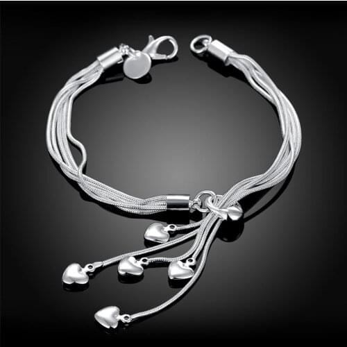 Delicate Elegant Five Hearts Women Bracelet 925 Silver Jewelry Snake Chain Bracelet Ladies Top Quality Romantic Gift