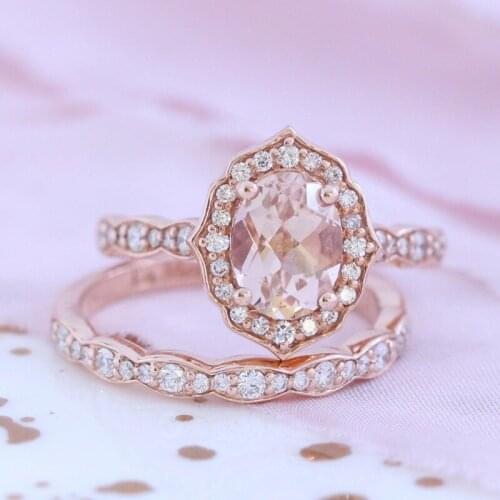 Round Set Zircon Rose Gold Wedding Ring for Women Micro-inlaid Simulation Ring Classic Jewelry Engagement Love Ring Gift