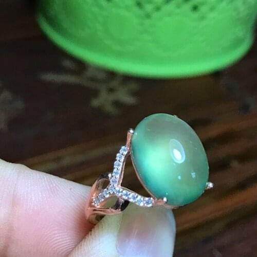 10 Carat Prehnite Ring Full Of Fluorescing 925 Silver Live Mouth Jewelry