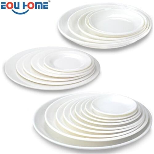Commercial Round White Melamine Tableware Hotel Restaurant Disc Round Dish Dish Plate Buffet Plate White Small Dish Large Plate
