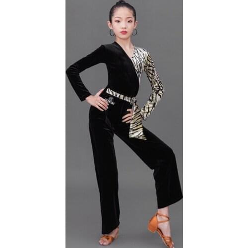 Latin Dance Costumes Children Leopard Print Tops And Pants Latin Dance Practice Clothes Girls Latin Performance Dress DQS7874