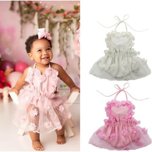 Newborn Baby Girl Summer Ruffled Floral Lace Sleeveless Backless Romper Dress Infant Jumpsuit Outfit Sunsuit