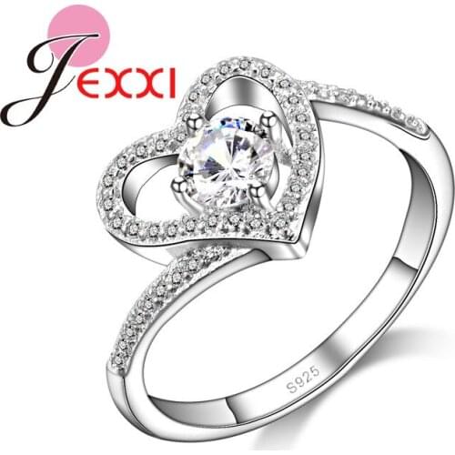 Fashion Women Jewelry Elegant Wedding Accessories Shiny Zircon Rhinestone Clear Crystal Romantic Heart Shape Propose Rings